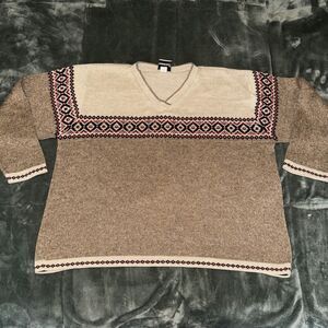 Vintage Fashion Bug Sweater Women's 26 Beige Brown Printed Knit Nordic Plus Size